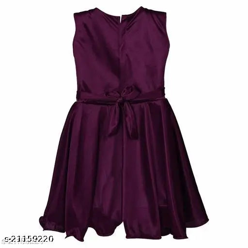 Indian-made solid sleeveless satin frock for girl, embroidered net pattern, 3-4 years size