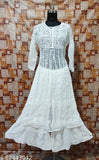 Chikankari embroidered anarkali set in chiffon and georgette, three-quarter sleeves, sharara bottom, India origin