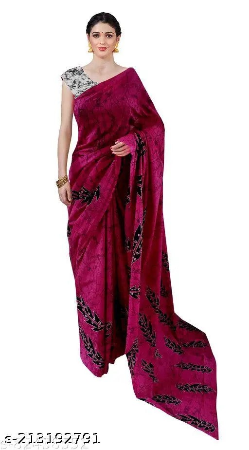 Cotton Mulmul saree with separate blouse, printed pattern, free size (5.5m), India
