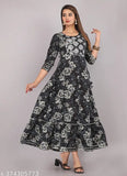 Multicolor embroidered anarkali kurta in cotton for women, trendy Indian fashion with three-quarter sleeves and varied sizes from S to XXXL