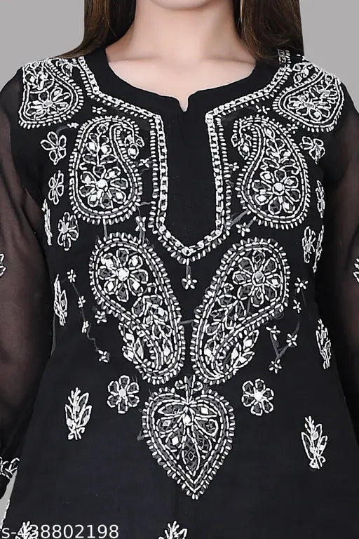 Georgette Lakhnavi Chikankari kurti & plazo set, full embroidered, XS-XL, Indian fashion for women