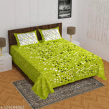 100% pure cotton printed double bedsheet & 2 pillow covers, botanical print, soft, cozy, summer-ready bedding
