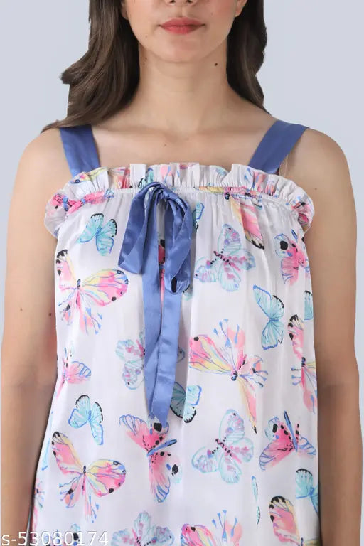 White printed pattern satin sleeveless square neck women's night suit top & short set, classic comfort lounge wear from Pretty Loving Thing