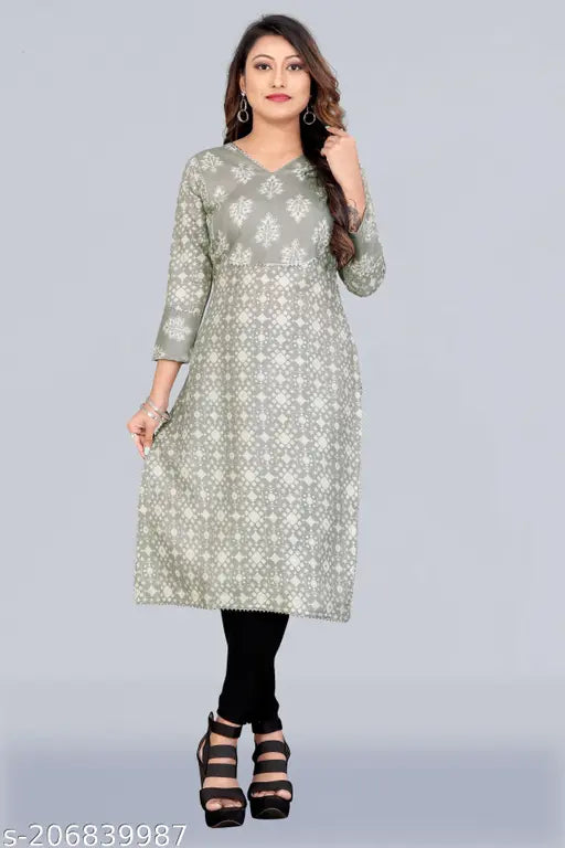 Three-quarter sleeve printed Magic Cotton Kurta, straight fit winter wear, cotton blend for cold seasons, XXL (bust 44in), made in India