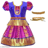 Cotton Madhura pattu Lehenga Choli for kids, solid-colored with waist belt, traditional Indian clothing