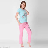 Hosiery casual top & pyjama set (2pcs) - printed, M/L/XL, breathable, Indian origin