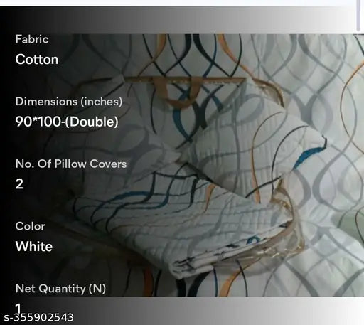 Multicolor geometric pattern, heavy glace cotton 5-piece bedding set: flat sheet, quilted cushion, pillow covers, & fillers. Ideal for adult summer use in double queen size. Indian handloom quality