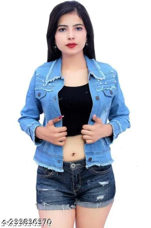 Pearl denim jacket, solid design, long sleeves, Morvi collection