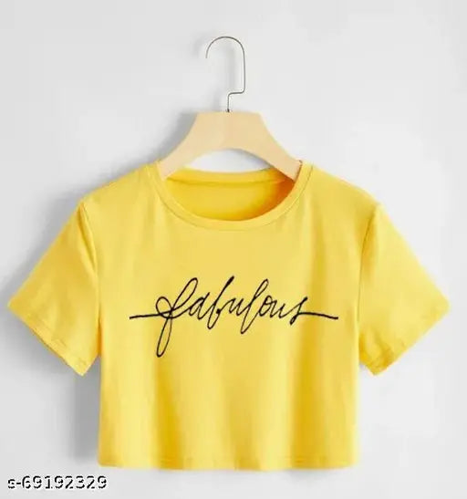 DeluxLook women's crop t-shirt, cotton blend, printed net, short sleeves - vibrant color on trendy outfit, Indian-made fashion apparel