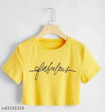 DeluxLook women's crop t-shirt, cotton blend, printed net, short sleeves - vibrant color on trendy outfit, Indian-made fashion apparel