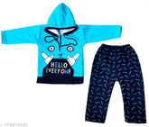 Woolen kids winter T-shirt & pyjama set, printed net design for toddlers, 6-24 months, soft wool fabric