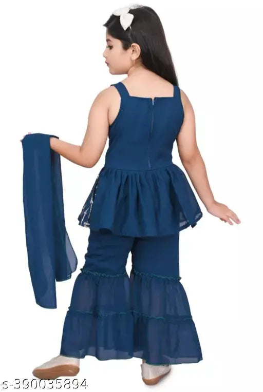 Georgette top bottom set for girls, sleeveless, 9-10 years, Indian ethnic wear