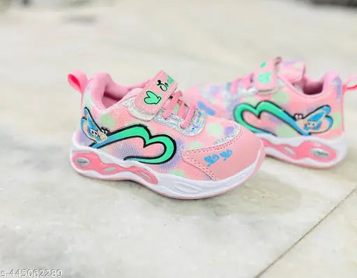 Pink mesh & PVC sports shoes for girls, trendy, textured design, lace up, size 18-4 years