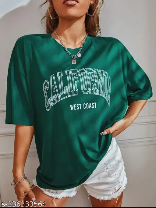 California oversize drop shoulder cotton t-shirt, printed with loose fit and short sleeves, perfect season look, made in India
