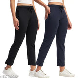 Cotton women's pyjama combo pack (2 sets), solid pattern with elastic & drawstring waist and 2 side pockets, premium quality cotton, relaxed fit