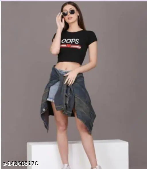 Cotton blend printed crop top for hot girls and women, solid print on 170 GSM fabric from India