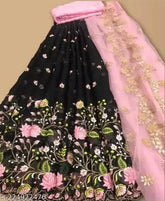 Embroidered dupion silk and net lehenga choli with embellished dupatta, free size, Indian new fashion design