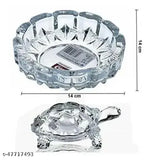 Glass Vastu Feng Shui Tortoise with Crystal Plate (12x8cm), India - Brings stability, prosperity, & good chi