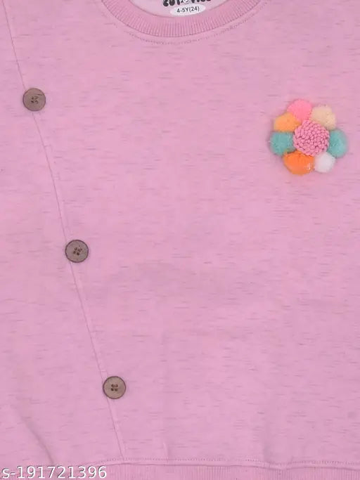 Fleece round neck girls sweatshirt with hoodie, printed winter wear in wool, size 11-12 years old