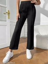 Cotton blend solid bell bottoms, black partywear trousers for women (size 26-40)