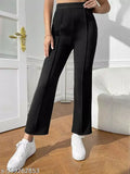 Cotton blend solid bell bottoms, black partywear trousers for women (size 26-40)