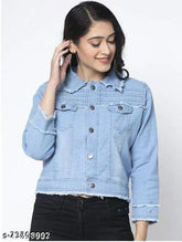 Light blue denim jacket for women, premium quality with long sleeves, trendy stylish ruff design, suitable for western wear