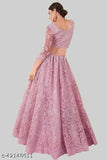 Indian Chikankari net lehenga set with embroidery, semi-stitched (waist 42in, length 46in)