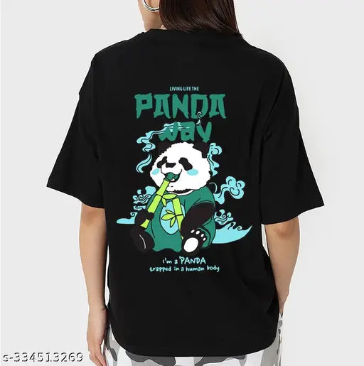 Cotton blend black oversized graphic print Benny Brooks women's t-shirt, showcasing vibrant design and half sleeves