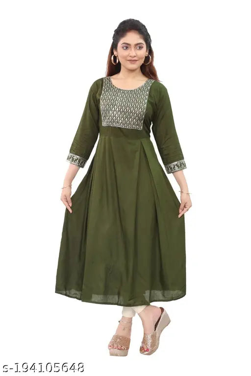 Rayon embroidery Anarkali kurti, solid combo, XL (Bust 38in, Length 47in), elegant Indian embroidery