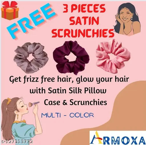 Peach & Black Armoxa Combo: Adjustable satin silk bonnet for curly hair, sleep protection with 3 free scrunches
