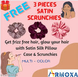 Peach & Black Armoxa Combo: Adjustable satin silk bonnet for curly hair, sleep protection with 3 free scrunches