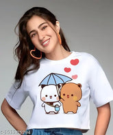 Panda crop top for girls, polycotton, short sleeves, printed net, best quality product, India
