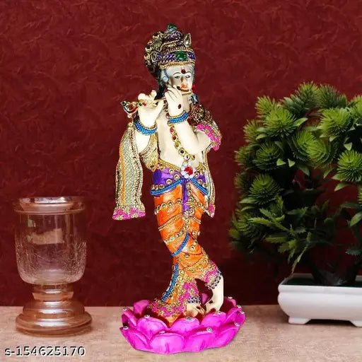 Resin and marble Krishna statue, 12cmL x 28cmH x 8cmB, elegant home decor or gift, Indian origin