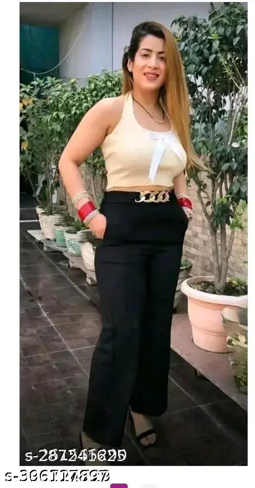 Trendy latest black karara and palazzo with golden cahin design for women, solid cotton lycra fashion outfit