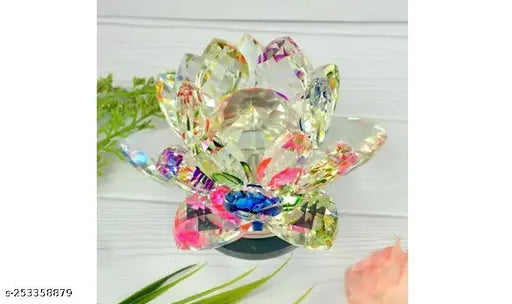 Transparent glass lotus crystal for positive energy, feng shui showpiece. Attracts prosperity, success, love, and good luck. Origin: India