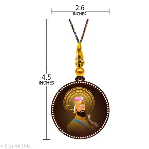 High-quality wooden Guru Gobind Singh & Guru Nanak Dev Ji Car Hanging Combo (Set of 2), made in India, for spiritual and stylish car decor