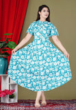 Rayon printed Anarkali kurtis for women, Indian Sanganeri style, short sleeves, S/M sizes