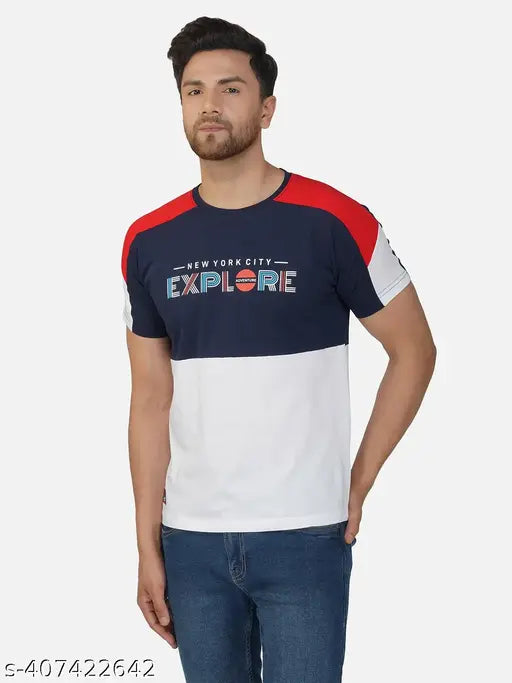 Red, white, and blue men's premium super combed cotton half sleeve t-shirt with ribbed neck, soft and breathable for casual wear