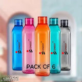 Blue, food-grade plastic fridge water bottle set (6 x 1L), leakproof and break-proof for home, office, gym, school, or picnic use