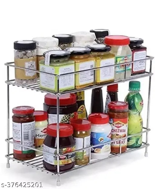 Stainless steel 2-layer spice rack/shelf, big size for modular kitchen storage, India-made