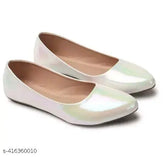 Grey synthetic leather ladies juti and ballerinas with attractive design for daily wear and parties under 299. Flat belly heels, slip-on style