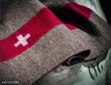 Brown and white wool Swiss Army blanket with red stripe and cross - perfect for emergencies or home use, made of durable materials