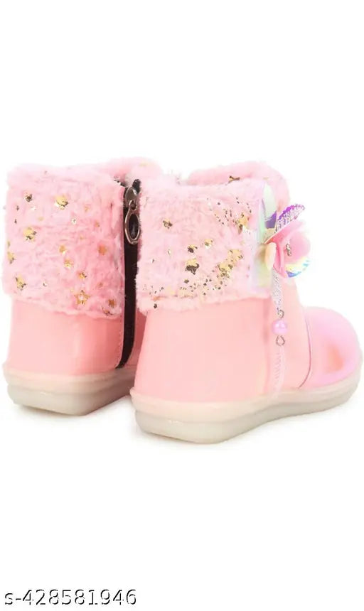 Kids boots, patent leather round toe with embellished floral print, ideal for boys & girls aged 0-10 years (India)