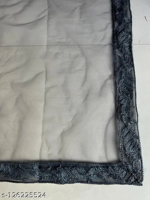 Blue net embroidered lehenga choli dupatta set - Unstitched, opulent festive wear for women with 42" waist, 44" length, and 2" dupatta length, Indian ethnic ensemble with lace accents