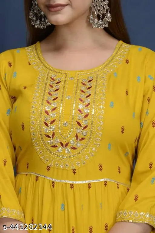 Rayon embroidery gown, zari woven with three-quarter sleeves, various sizes available from S to XXXL