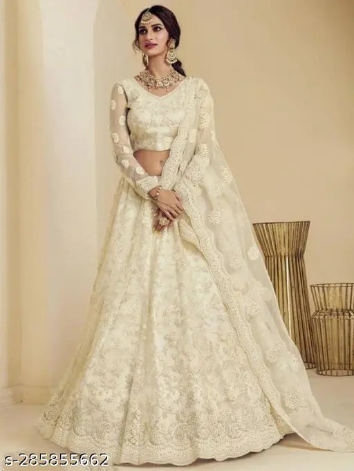 Embellished Anarkali Lehenga Choli Dupatta set in free size, net fabric, perfect for Indian weddings and special occasions, made in India