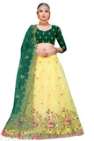 Embroidered taffeta silk and net Lehengha Choli with multi-thread work, Indian bridal wear on mannequin