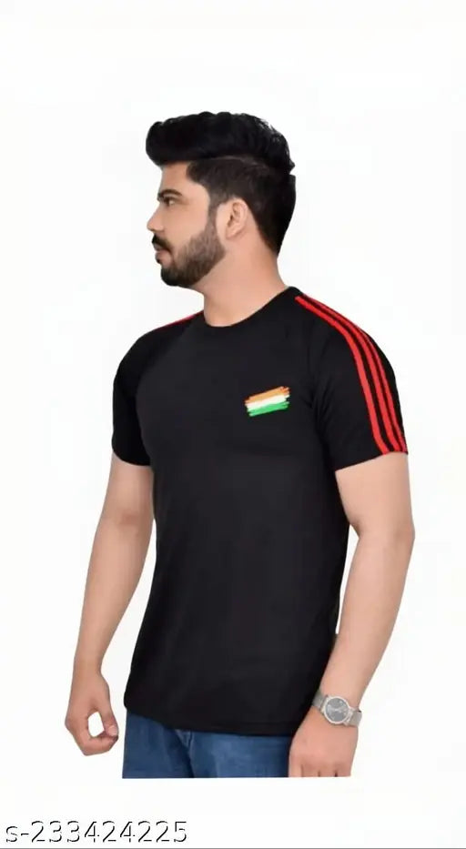 Black Commando Indian Army cotton blend t-shirt for men, short sleeves with printed net pattern