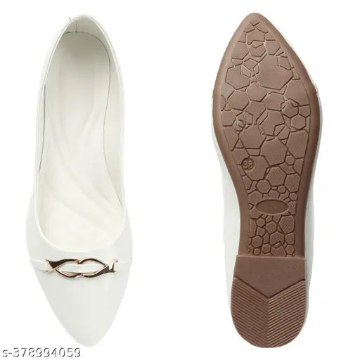 Synthetic leather white bellies ballerinas, trendy slip-on casual shoes for women, Indian origin on display