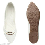 Synthetic leather white bellies ballerinas, trendy slip-on casual shoes for women, Indian origin on display
